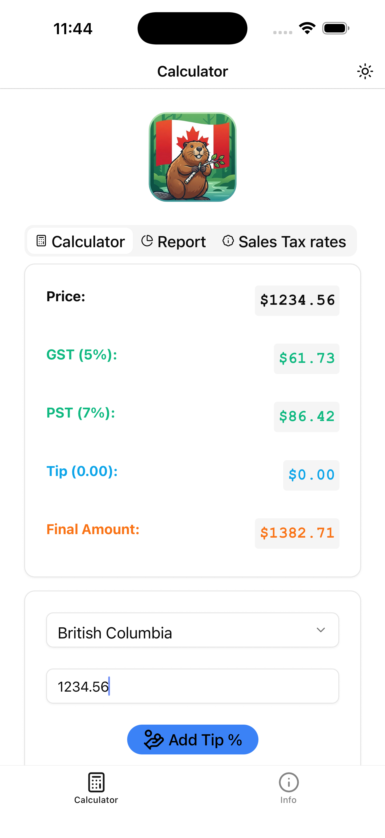 Sales Tax Calculator Mockup